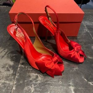 Valentino Red Satin Slingbacks NEW